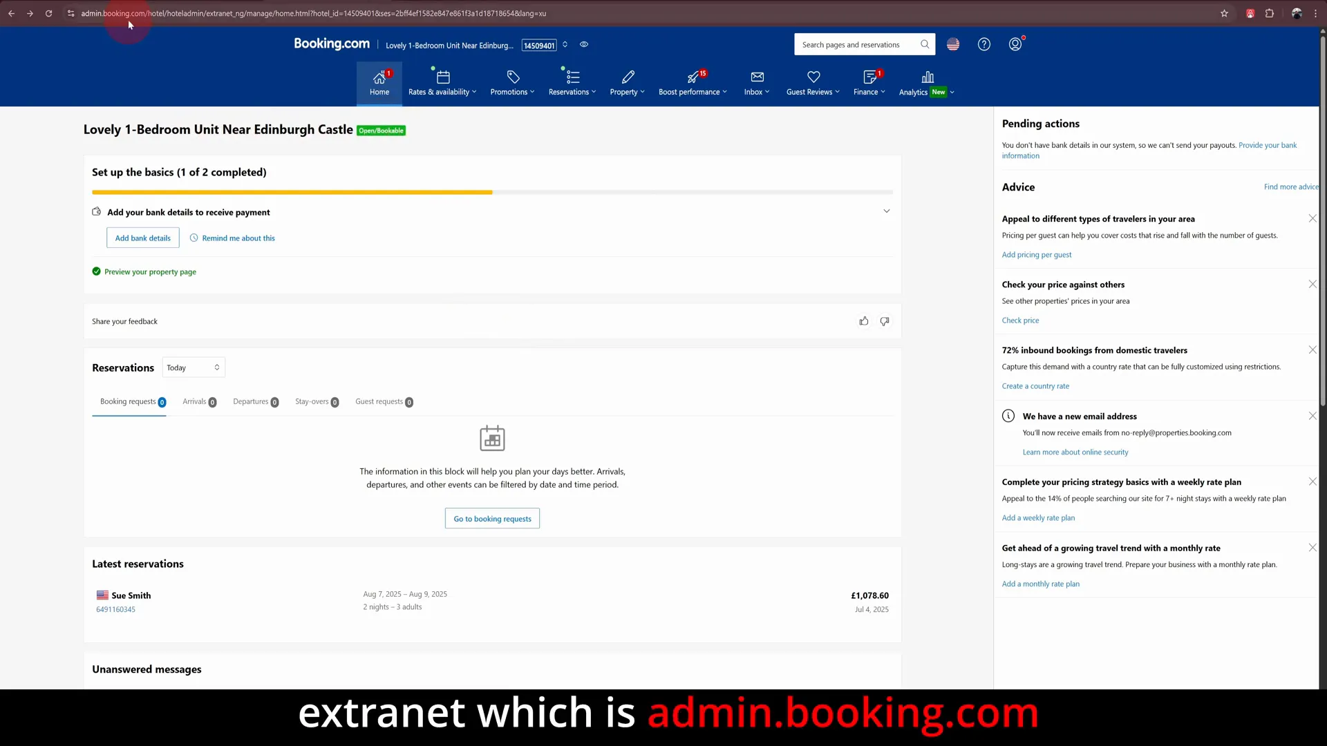 Effortlessly manage your reservations, earnings, and property details all in one place with our intuitive Booking.com extranet dashboard.