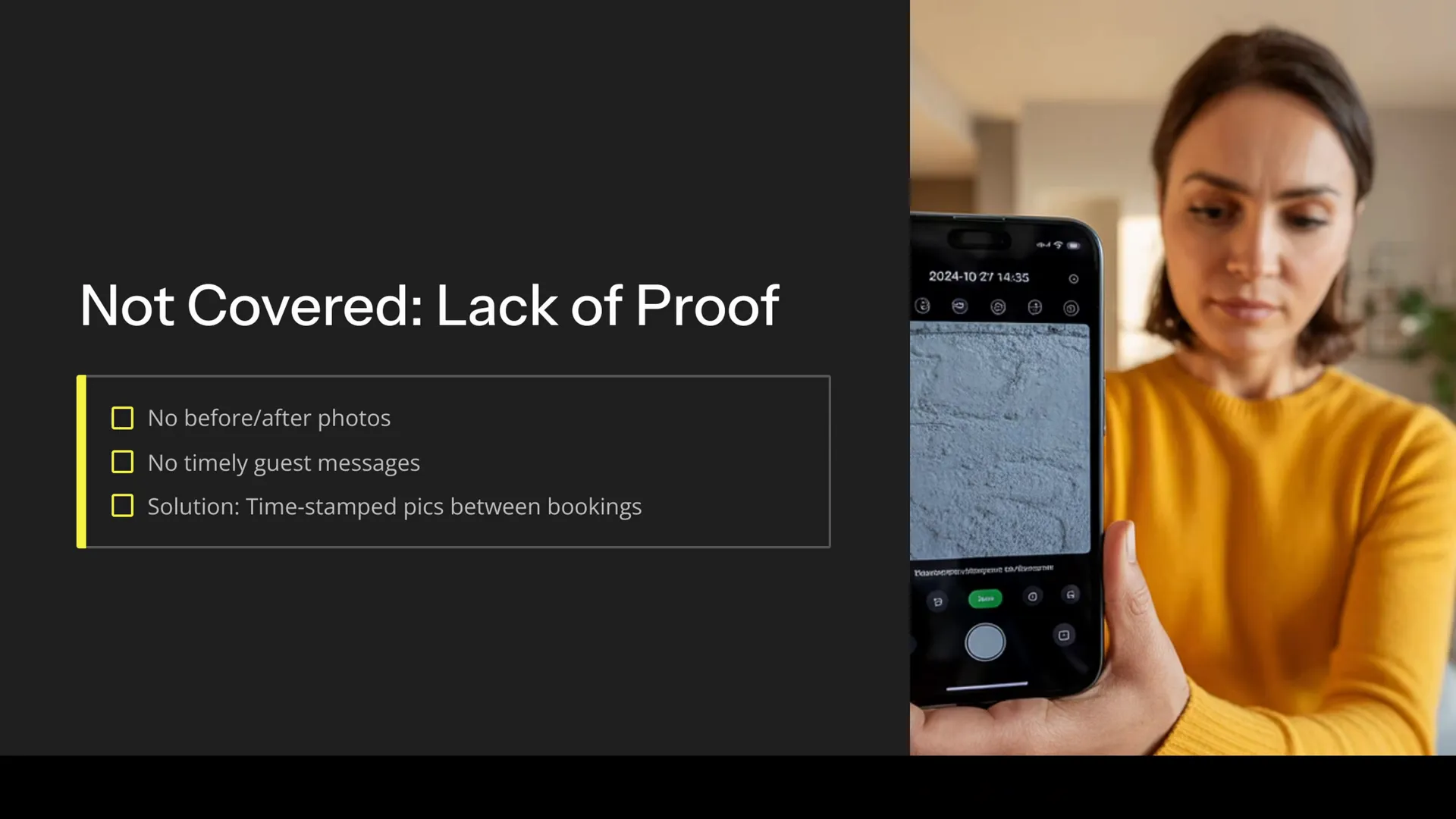Example of before and after photos for Airbnb damage claim