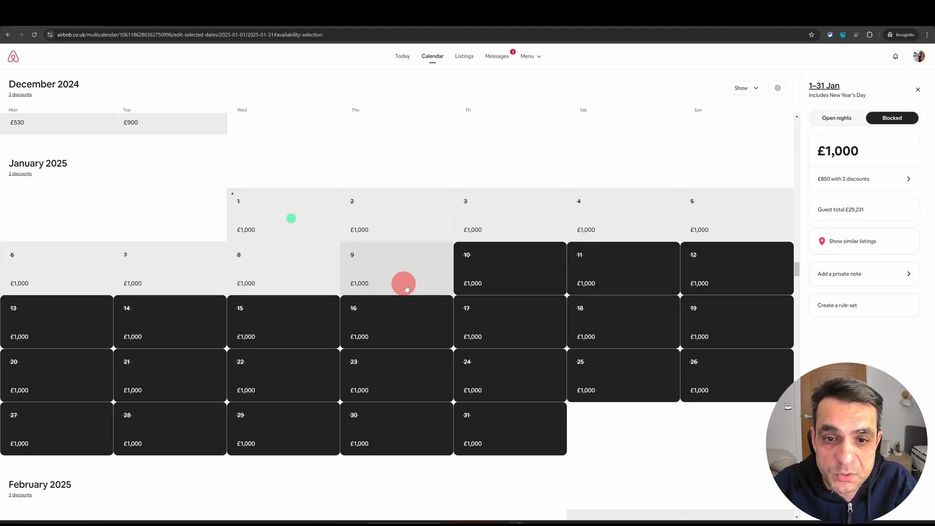 Blocking dates in bulk using drag-and-select method