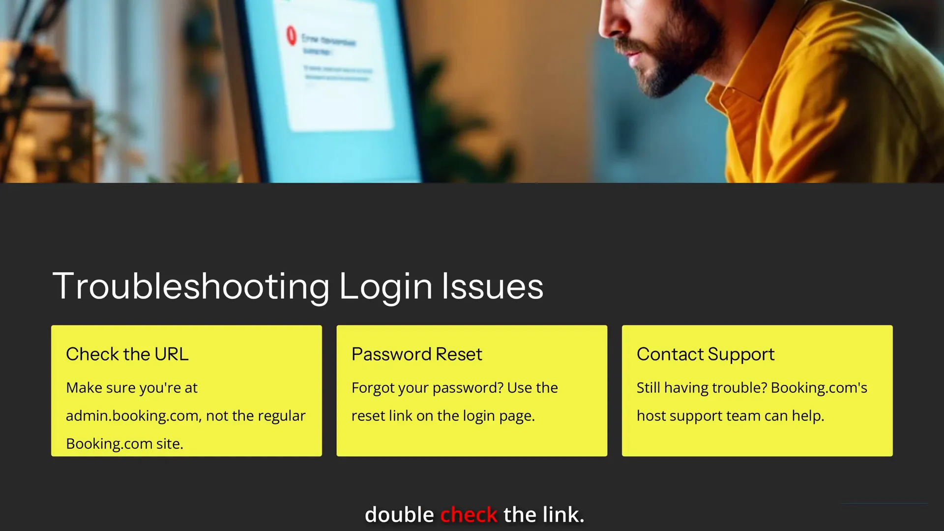 Booking.com Extranet login error message