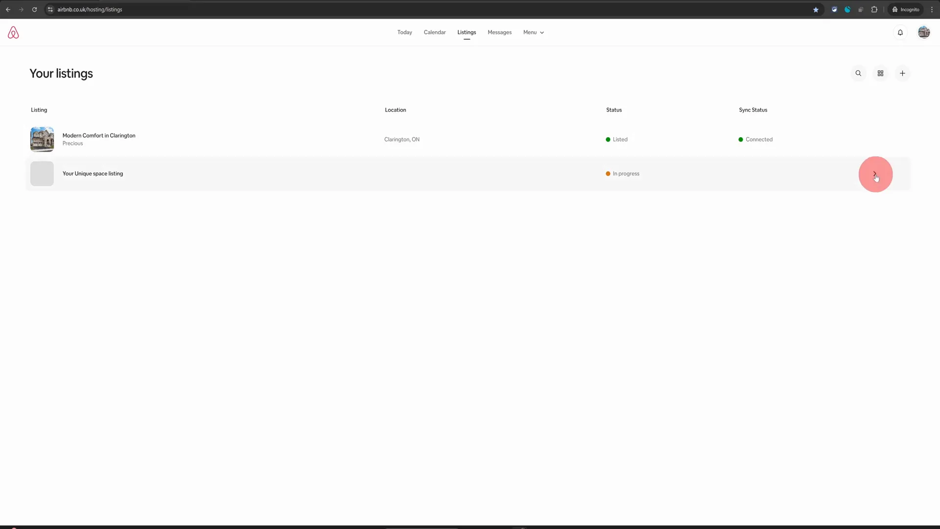 Dropdown options for the listing