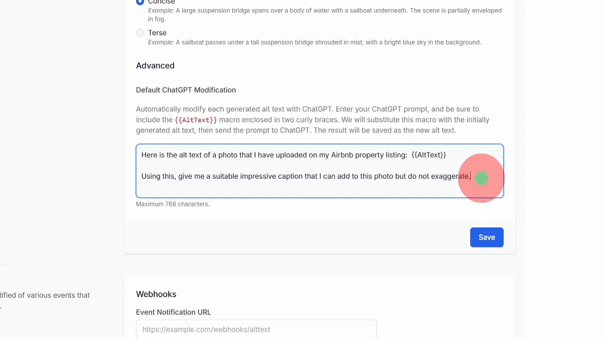 Navigating to account settings for alt text generation