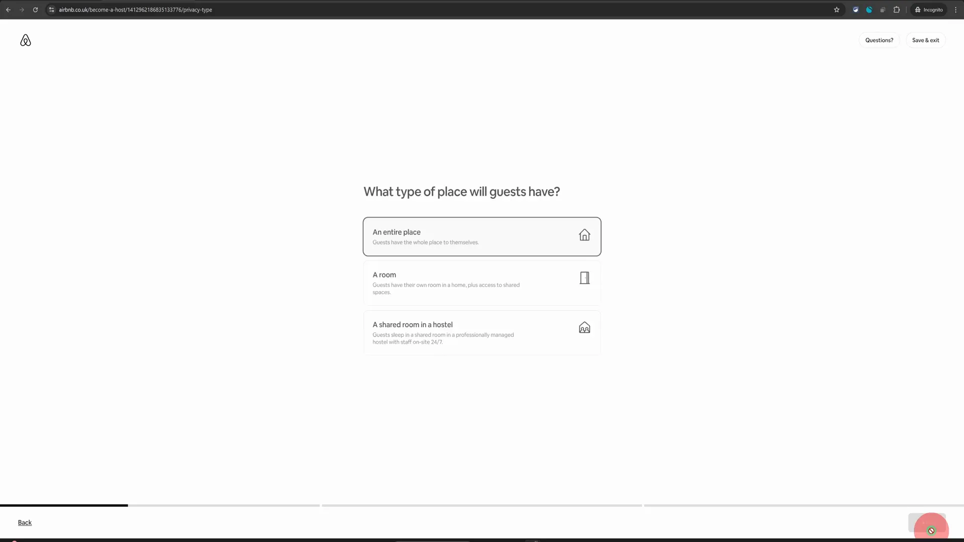 Choosing entire space option