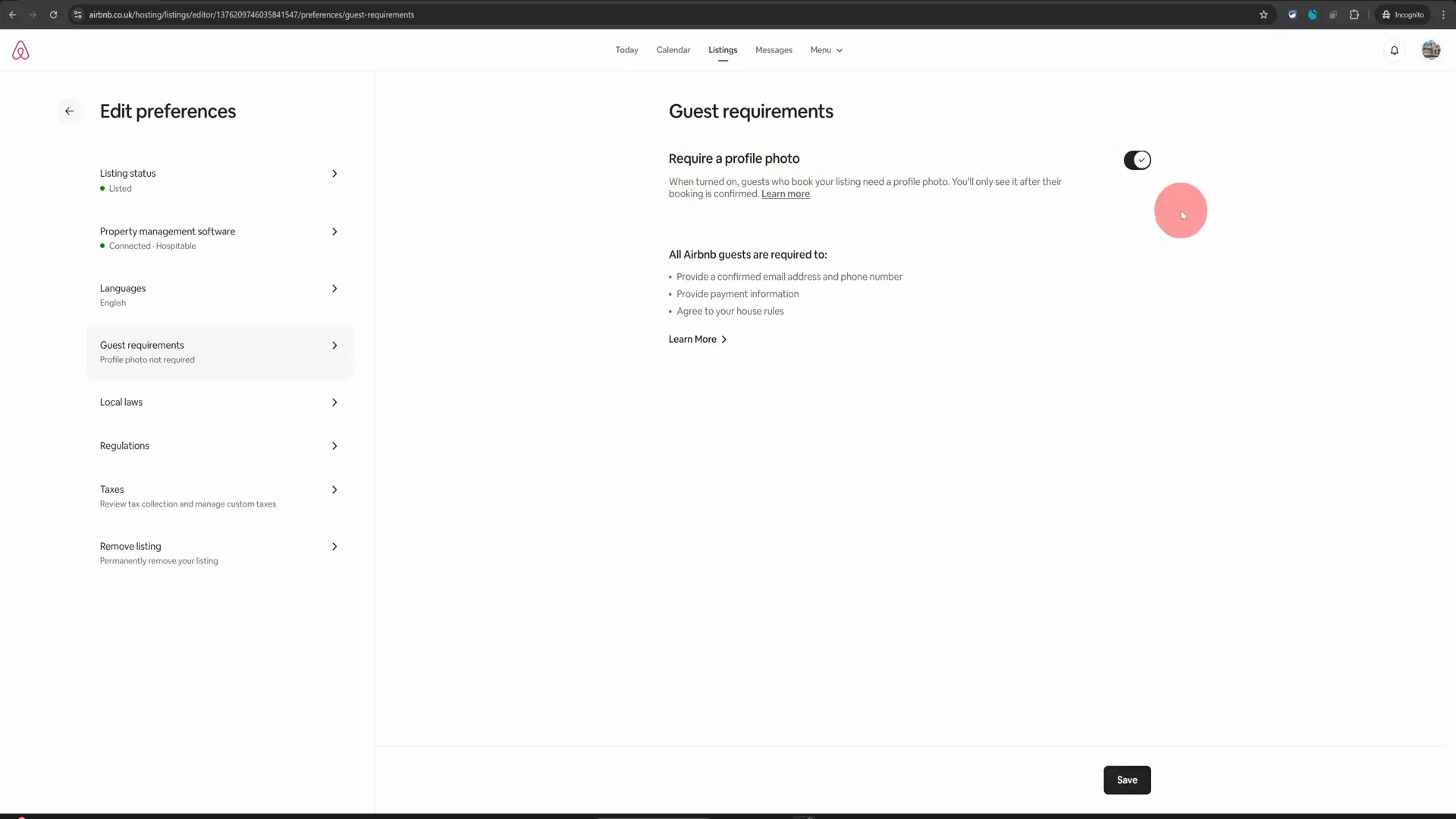 Setting guest requirements in Airbnb