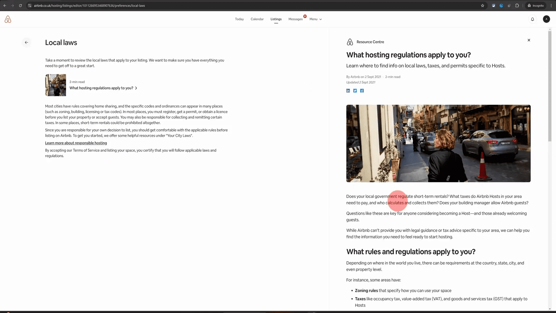 Local Laws option for Airbnb hosts