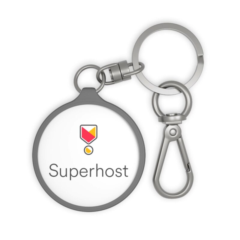 The "I'm an Airbnb Superhost Keyring Tag" features a round tag with the word "Superhost" alongside a logo with a red and yellow badge design—perfect for those wanting tips on Airbnb hosting or learning how to start their own Airbnb.