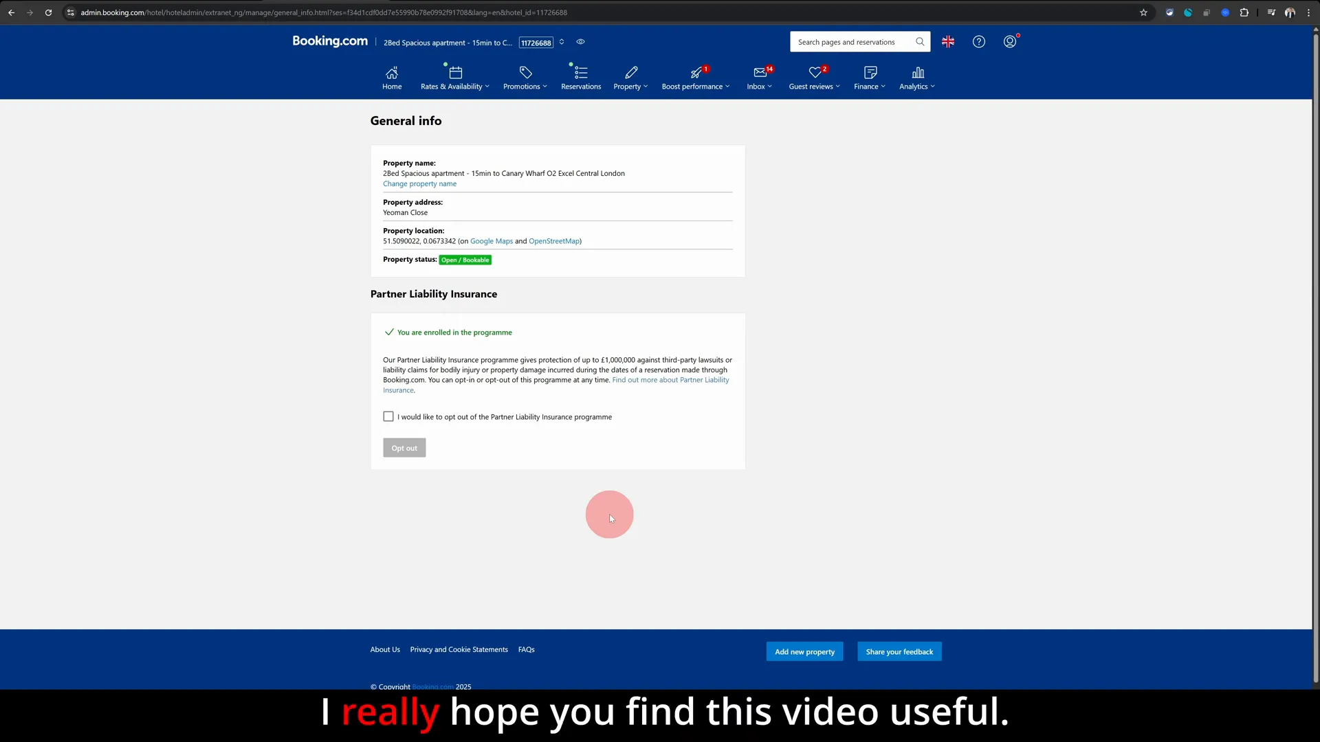 End of property name change tutorial on Booking.com extranet