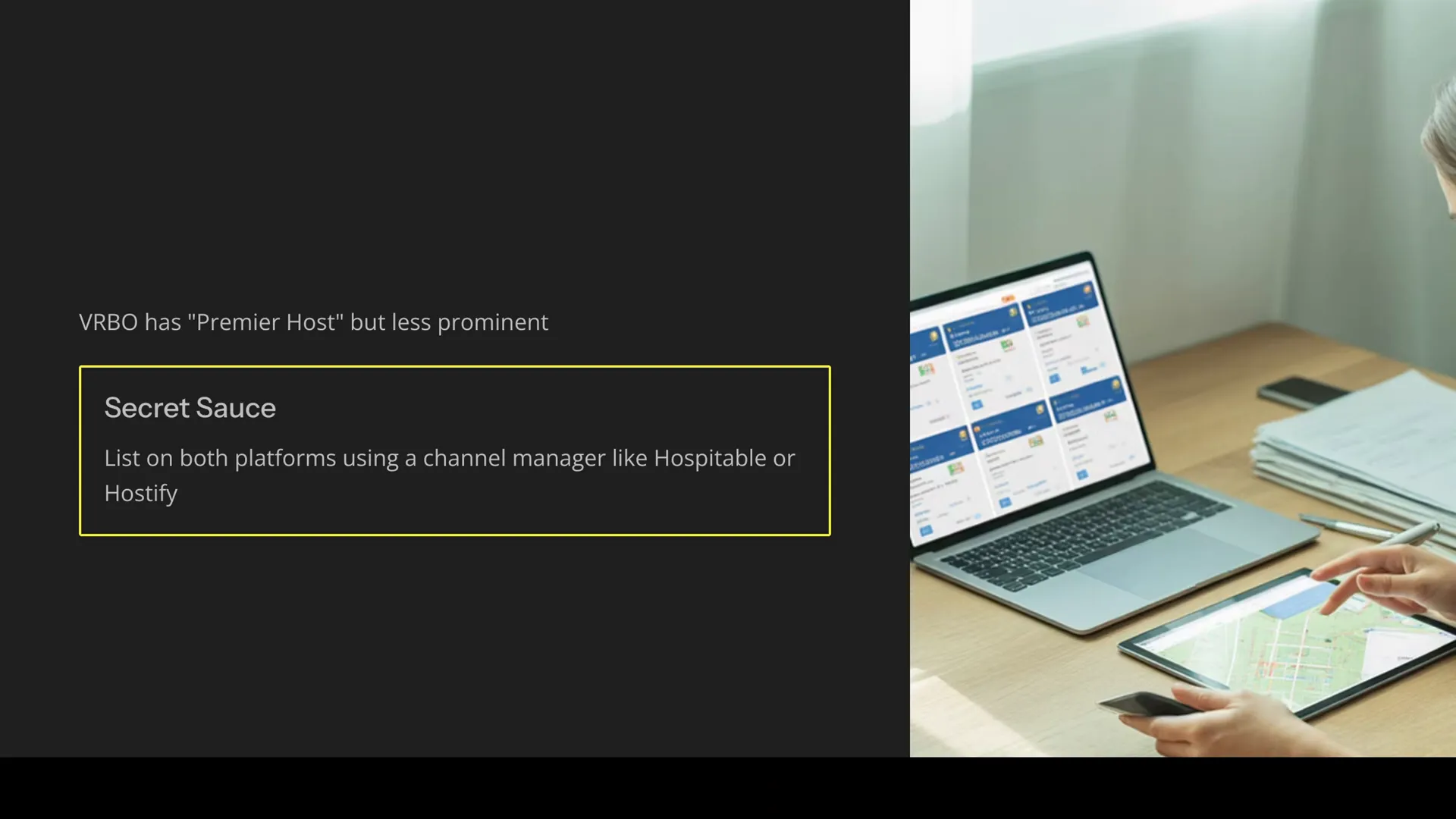 Channel manager dashboard showing synchronized Airbnb and VRBO calendars