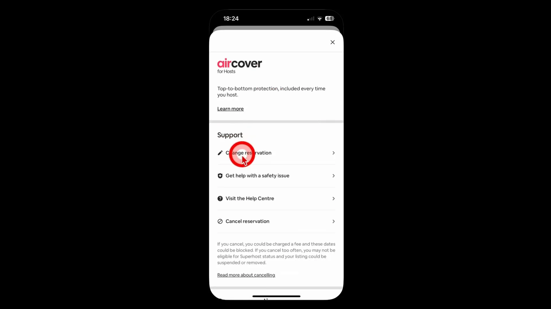 Viewing reservation details in the Airbnb app