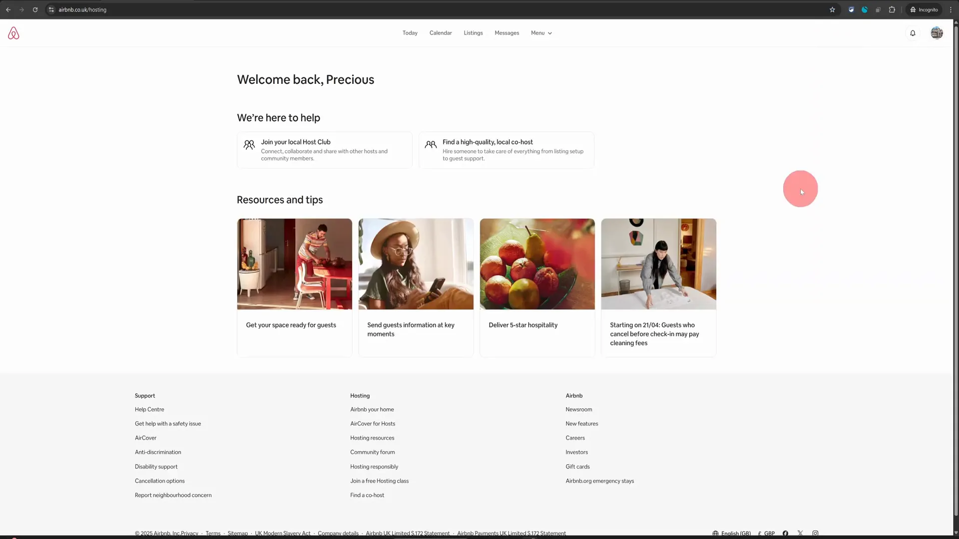 Stay informed and supported—discover helpful resources and hosting tips right from your Airbnb dashboard.