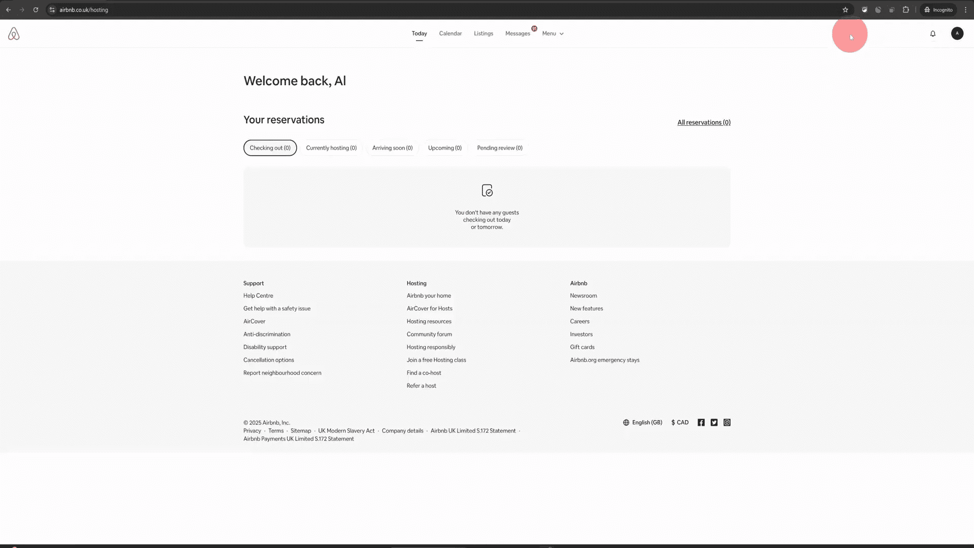 Switch to Hosting option on Airbnb