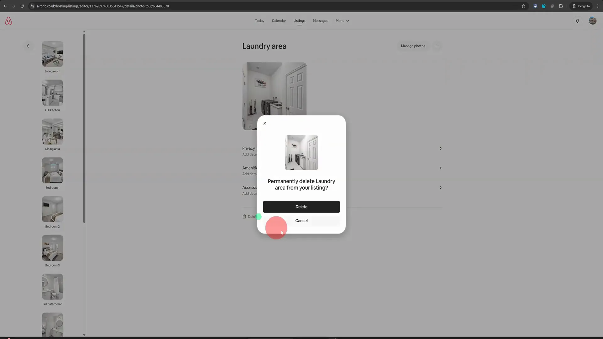 Delete room option in Airbnb listing