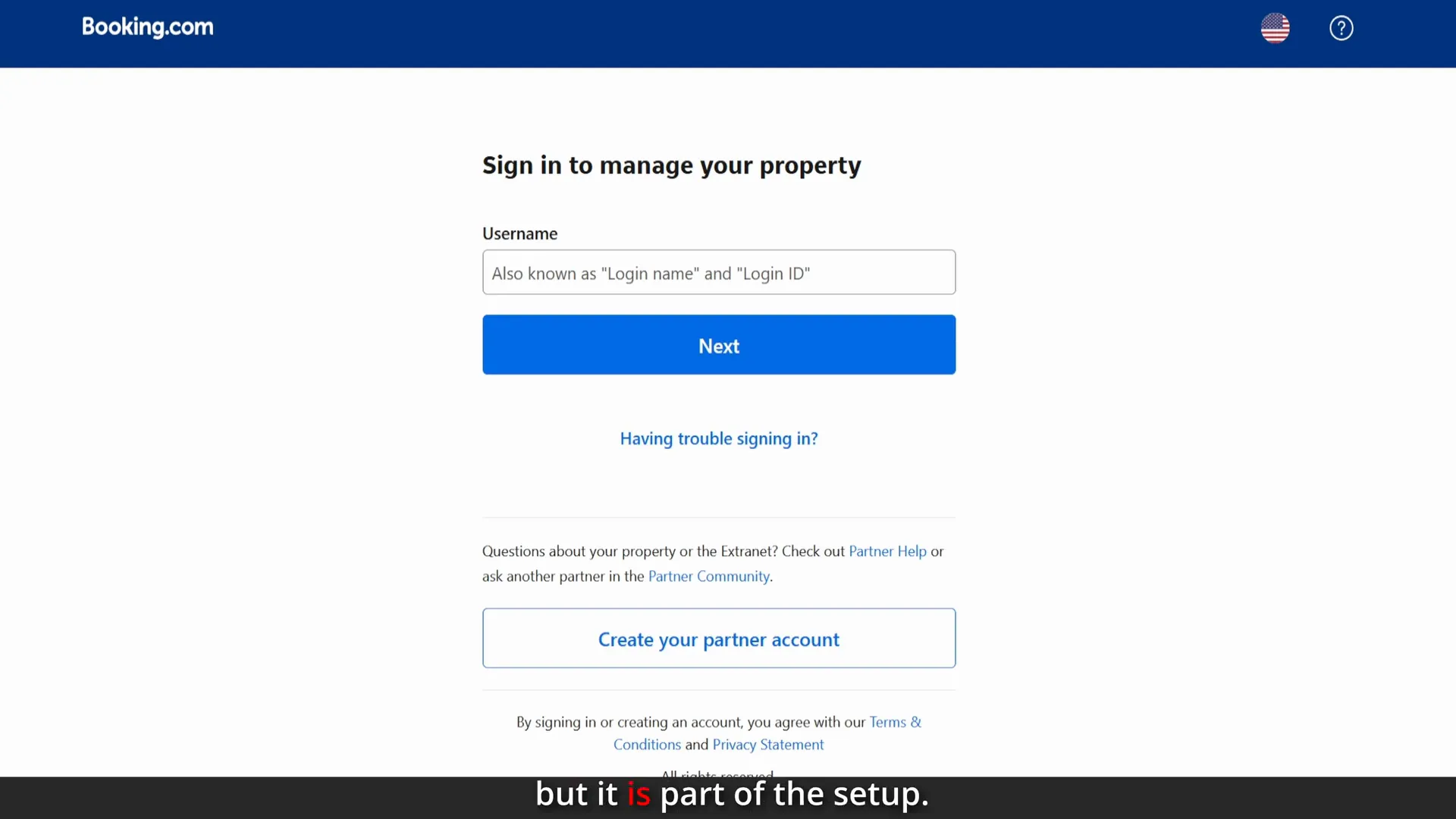Booking.com property registration page