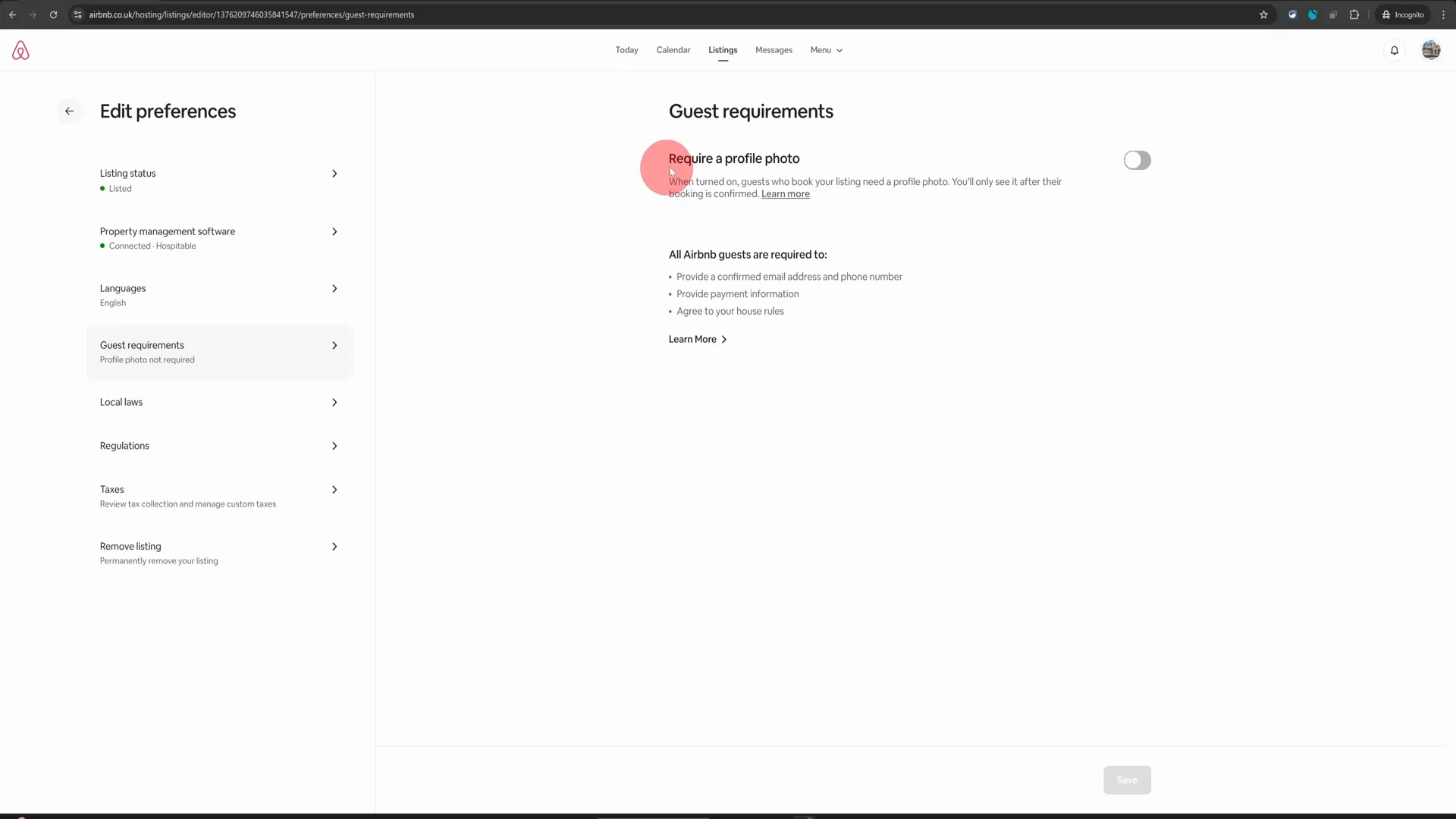 Cog wheel icon in Airbnb listing editor