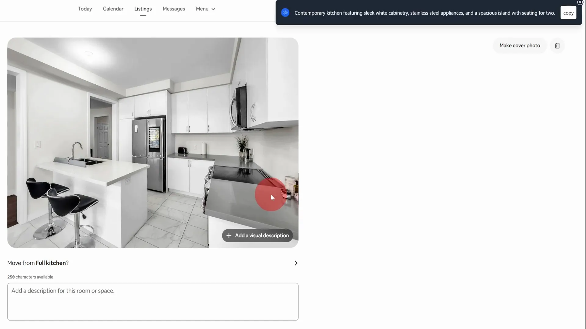 Generating a caption for the kitchen photo