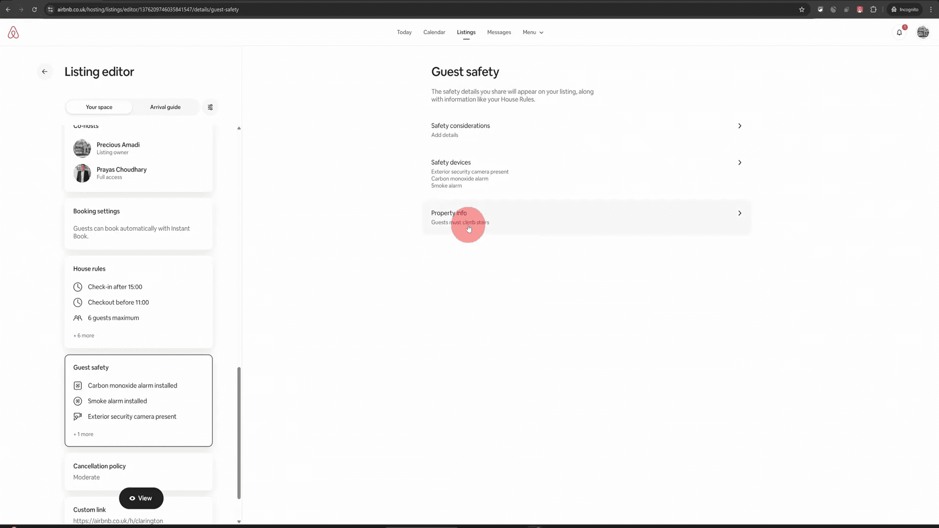 Scrolling to guest safety section