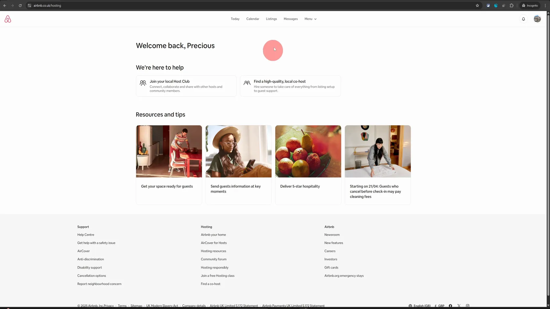Airbnb hosting dashboard