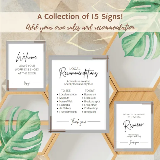 Airbnb Hosting A collection of Airbnb Posters 15 Different Templates Bundle for a wedding reception.