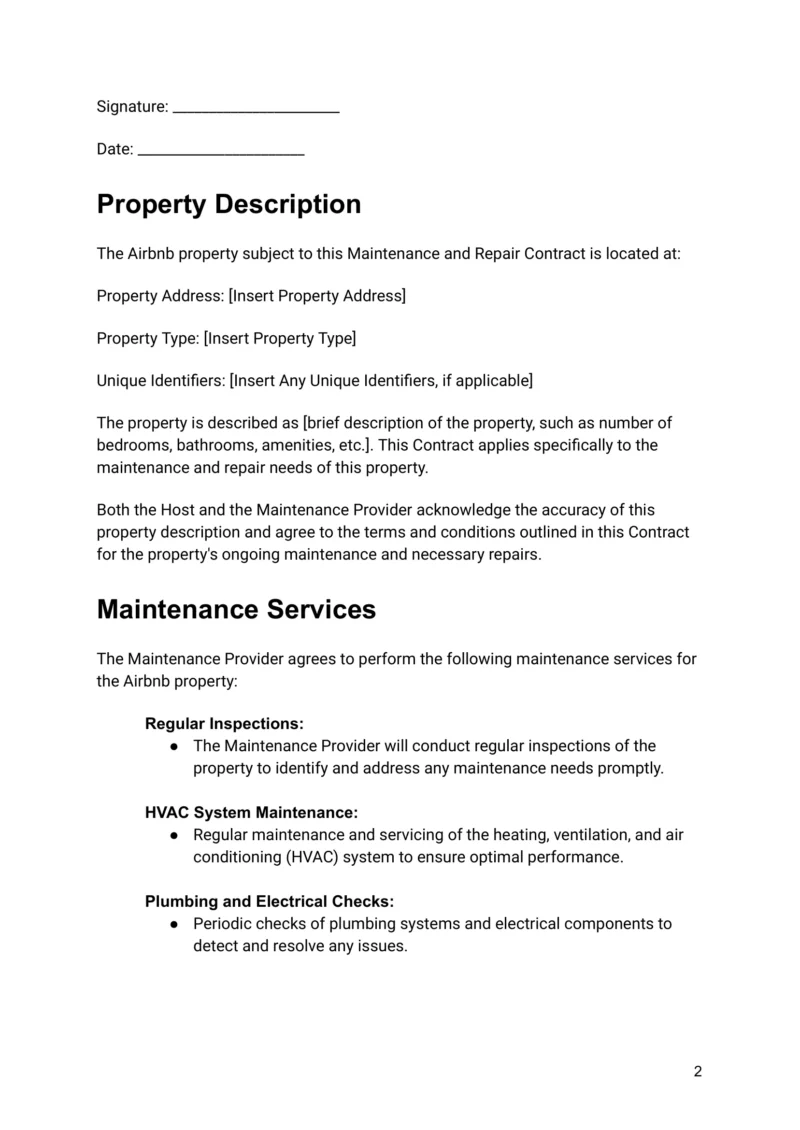 airbnb contract, maintenance agreement, repair services, property maintenance, host agreement, property management, rental property contract, maintenance provider, home repair, property protection, landlord agreement, rental property management, property maintenance template