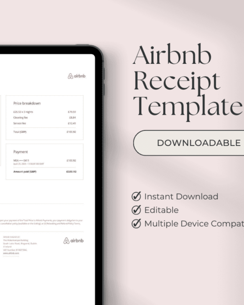 Airbnb Receipt Editable Download