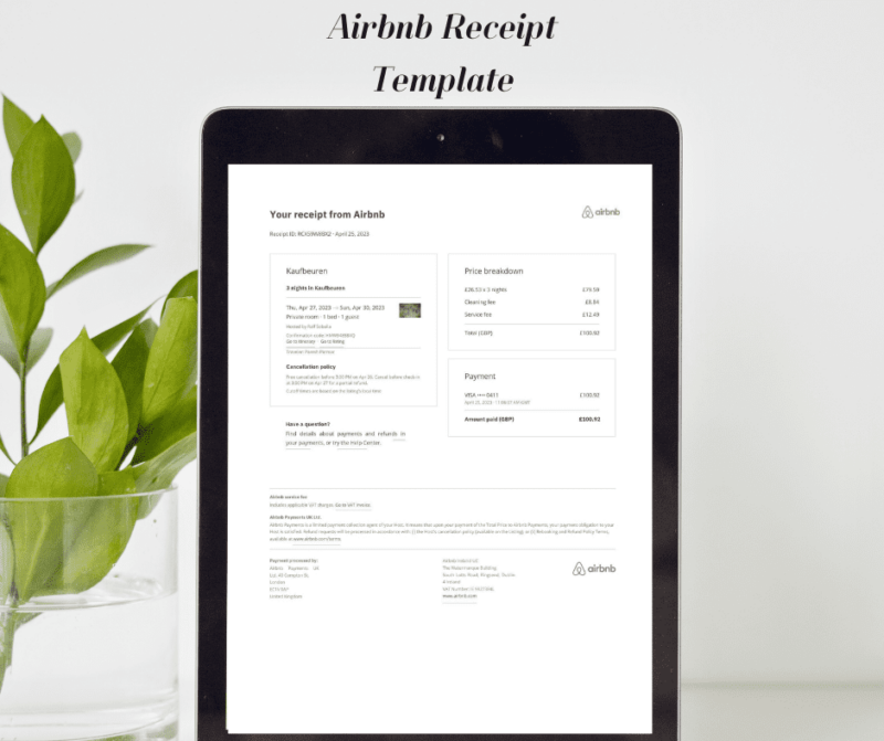 Download Editable Airbnb Receipt