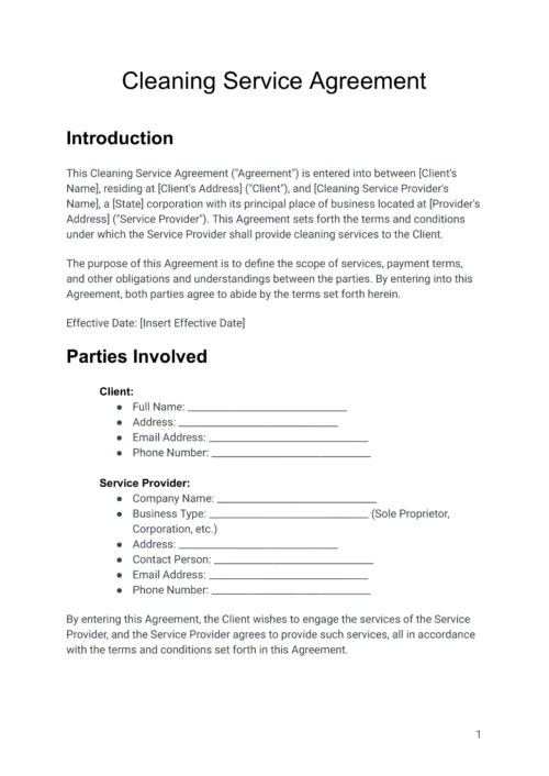 Airbnb Cleaning Contract Agreement Template