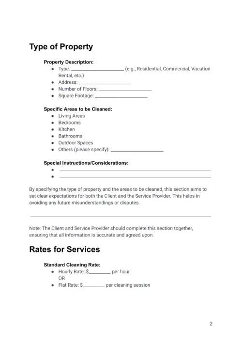 Airbnb Cleaning Contract Agreement Template