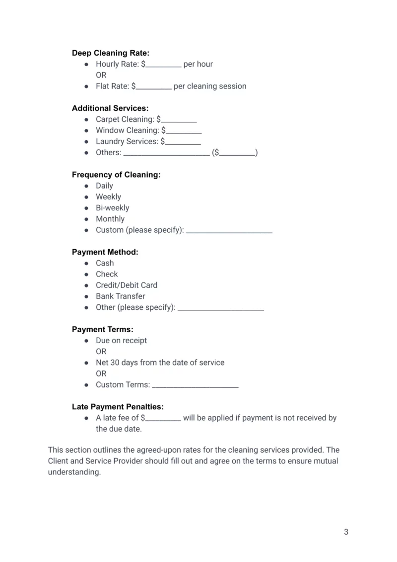 Airbnb Cleaning Contract Agreement Template