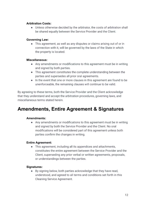 Airbnb Cleaning Contract Agreement Template