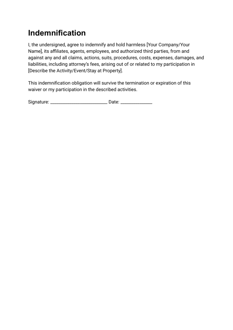 Airbnb Liability Waiver Template Downloadable