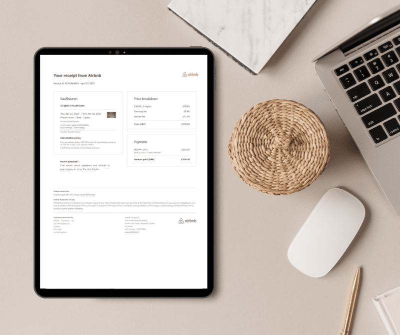 Airbnb Invoice Editable Download