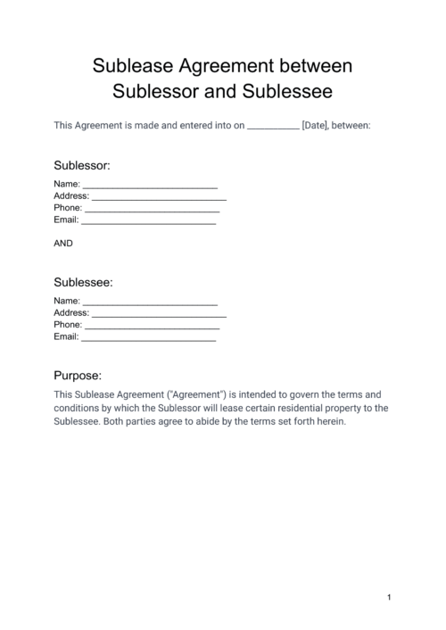 Airbnb Sublease Agreement Template