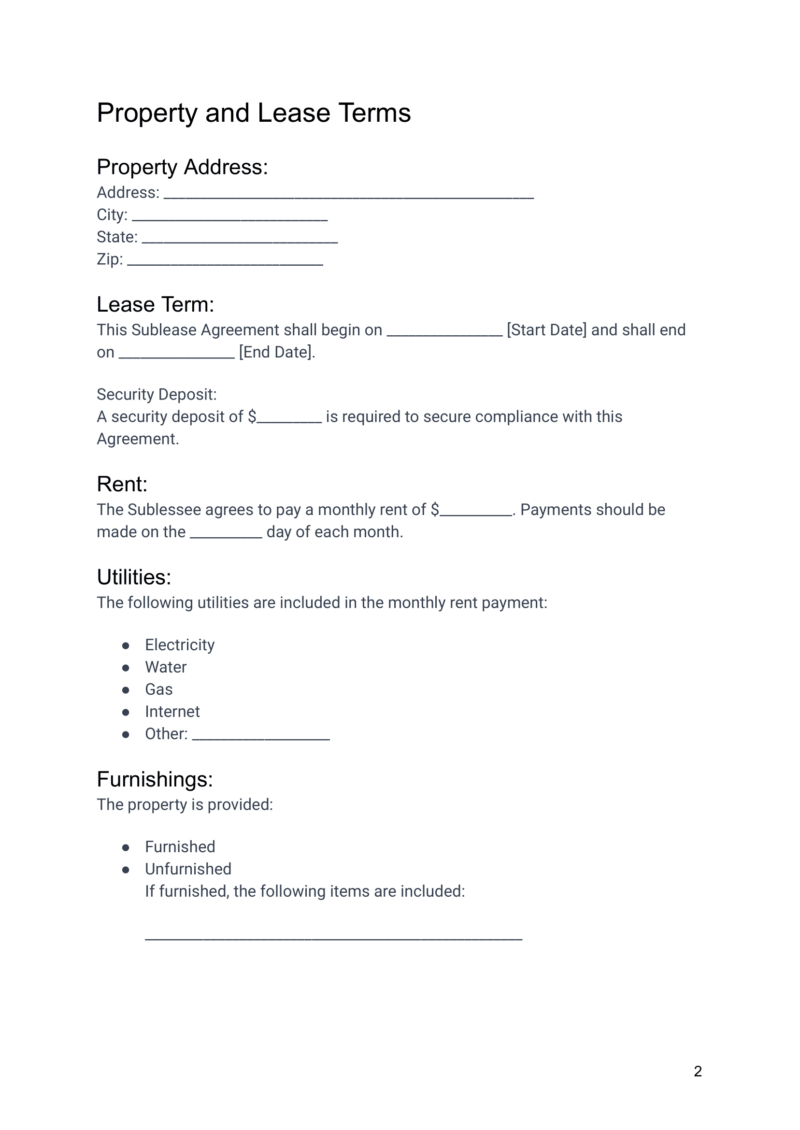 Airbnb Sublease Agreement Template