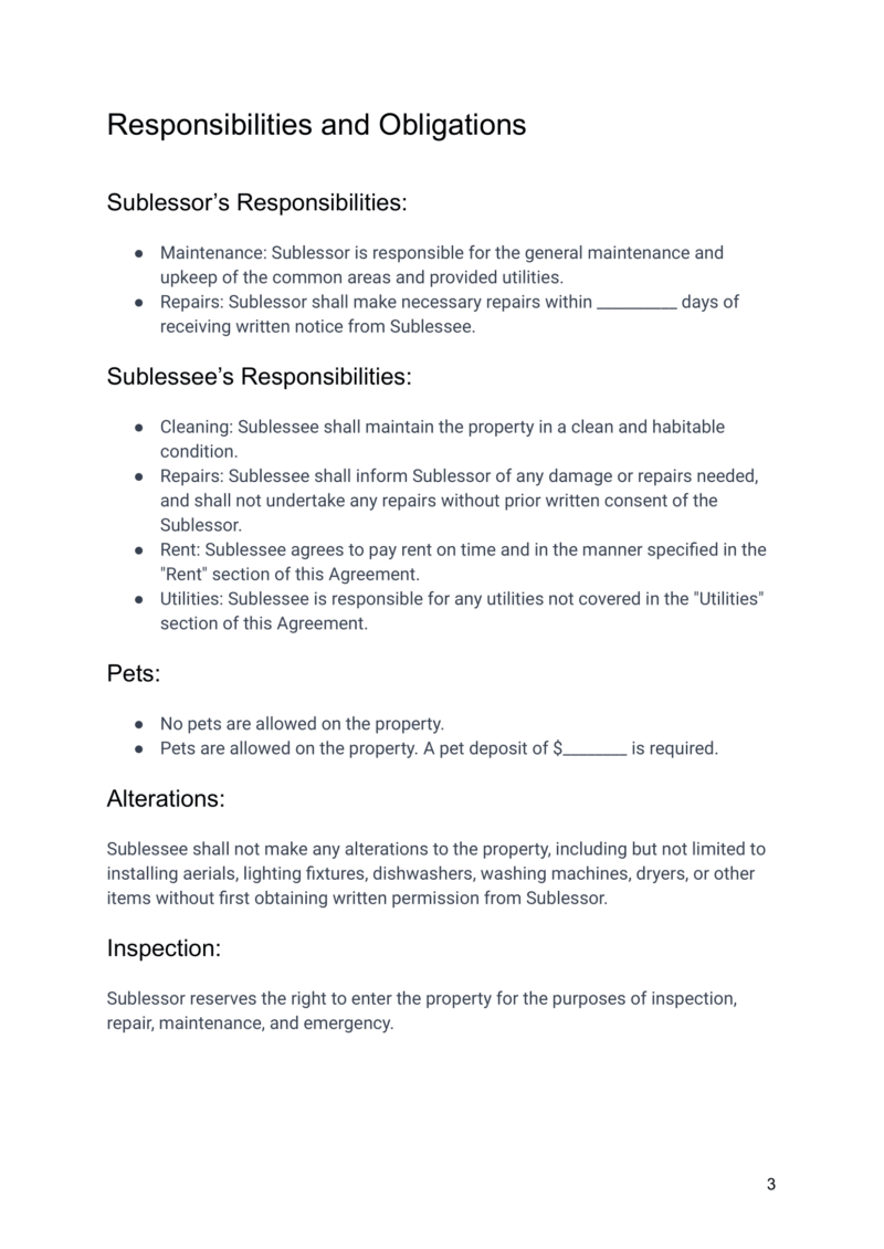 Airbnb Sublease Agreement Template