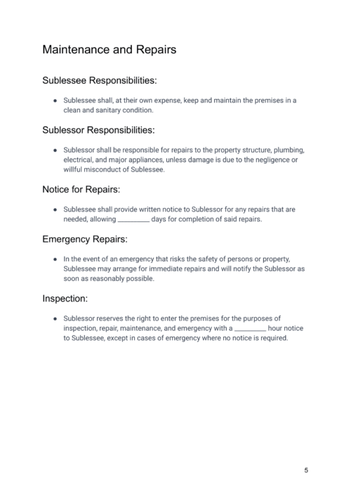 Airbnb Sublease Agreement Template