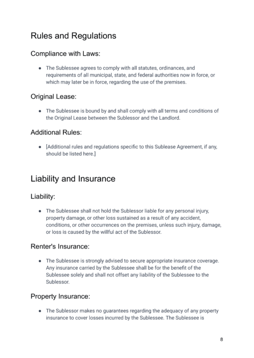 Airbnb Sublease Agreement Template