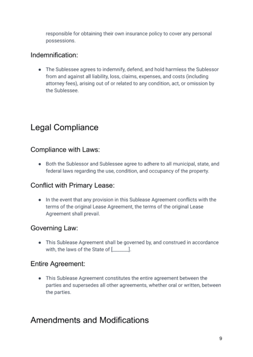 Airbnb Sublease Agreement Template