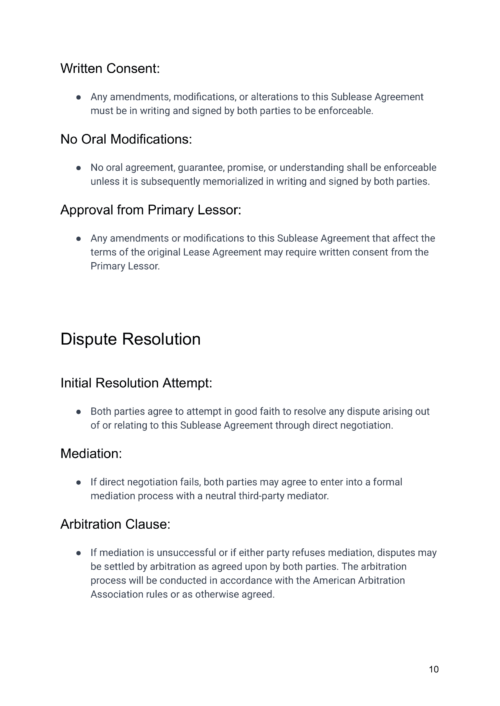 Airbnb Sublease Agreement Template