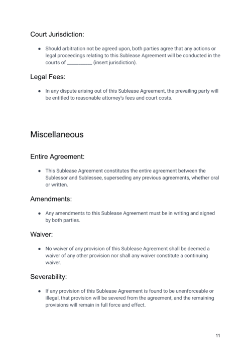 Airbnb Sublease Agreement Template