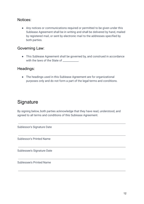 Airbnb Sublease Agreement Template