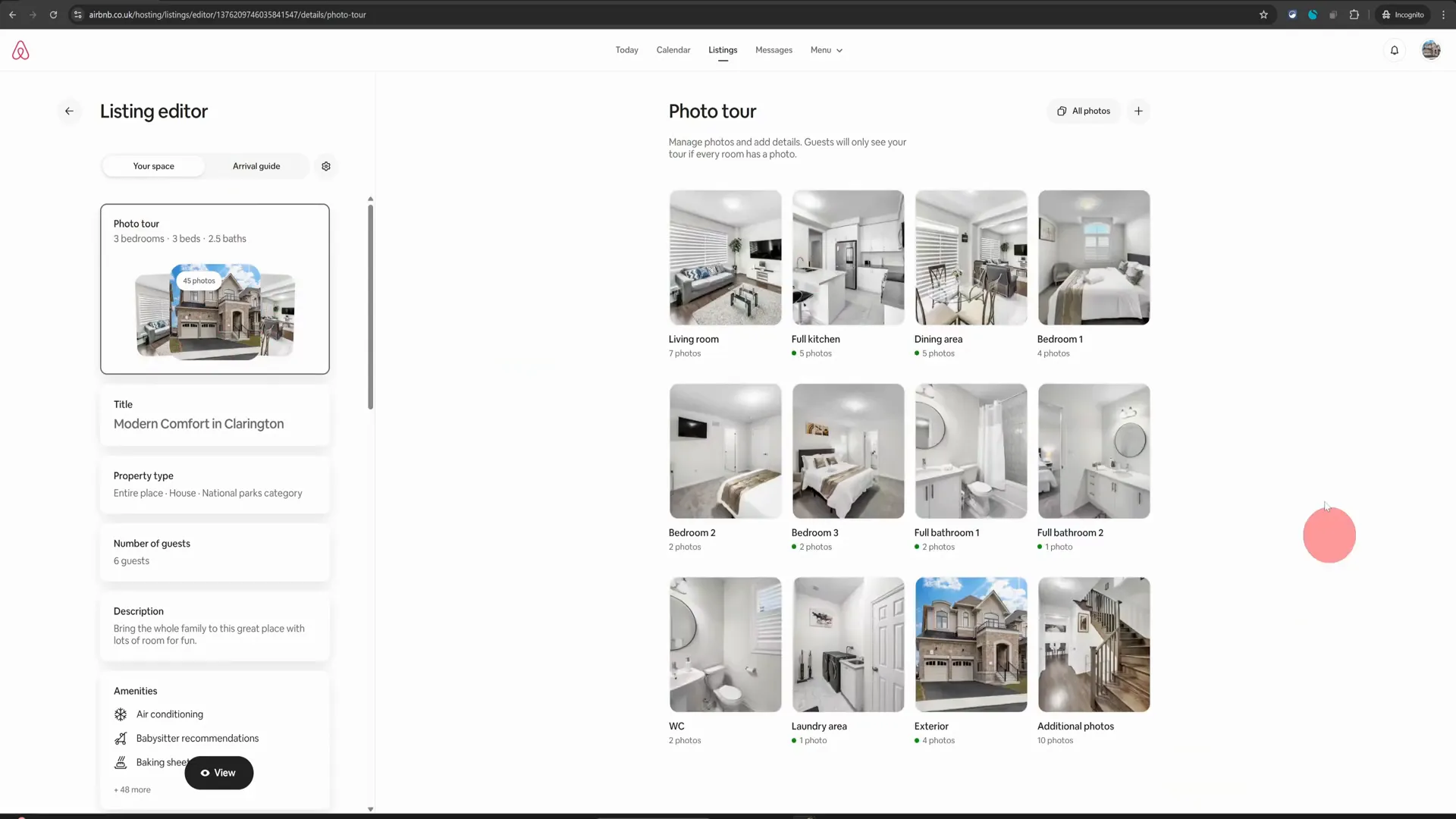 Listing editor on Airbnb