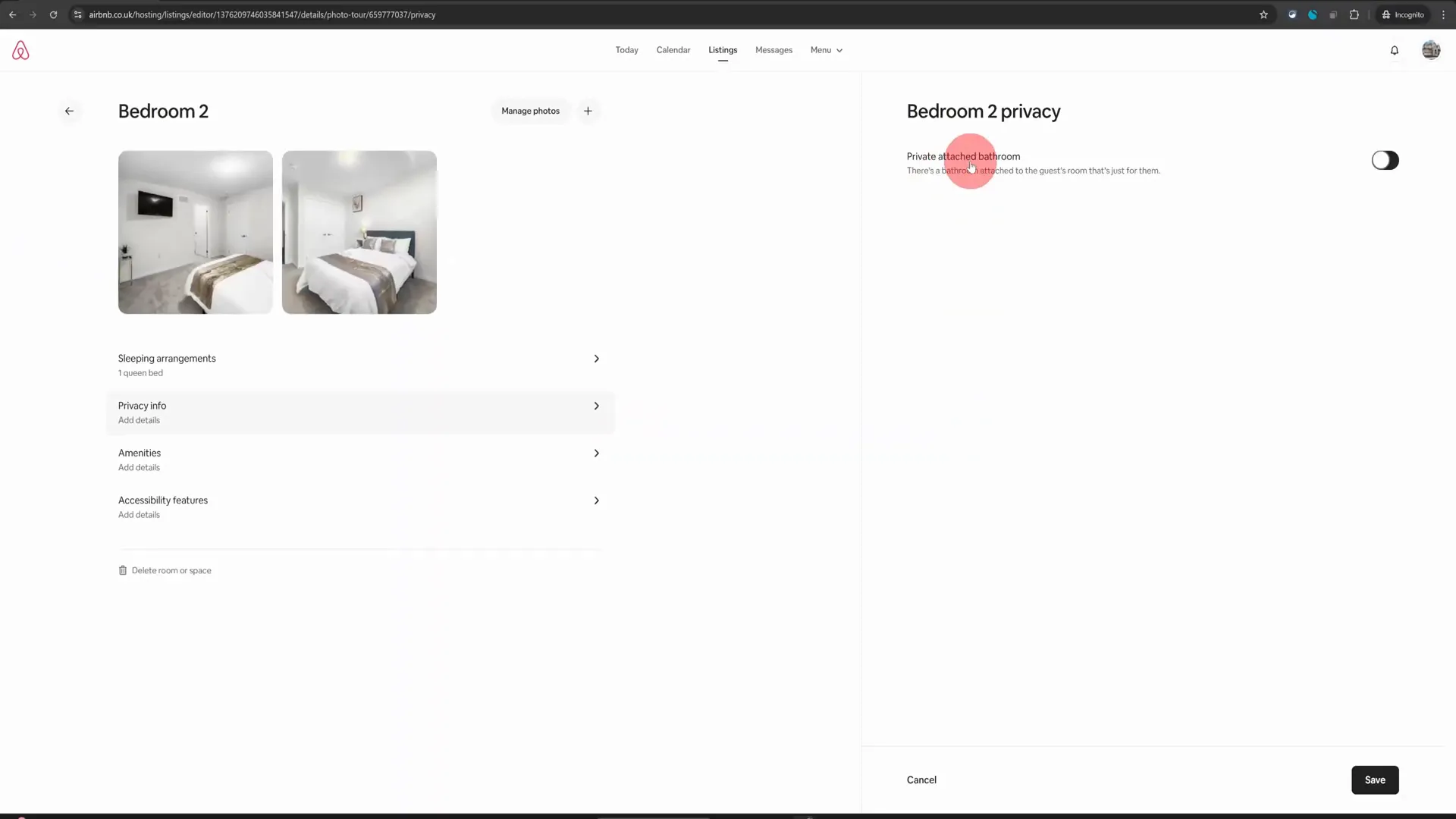 Privacy Info section on Airbnb