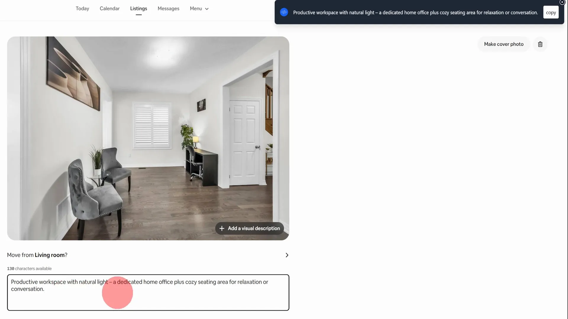 Example of caption for workspace photo