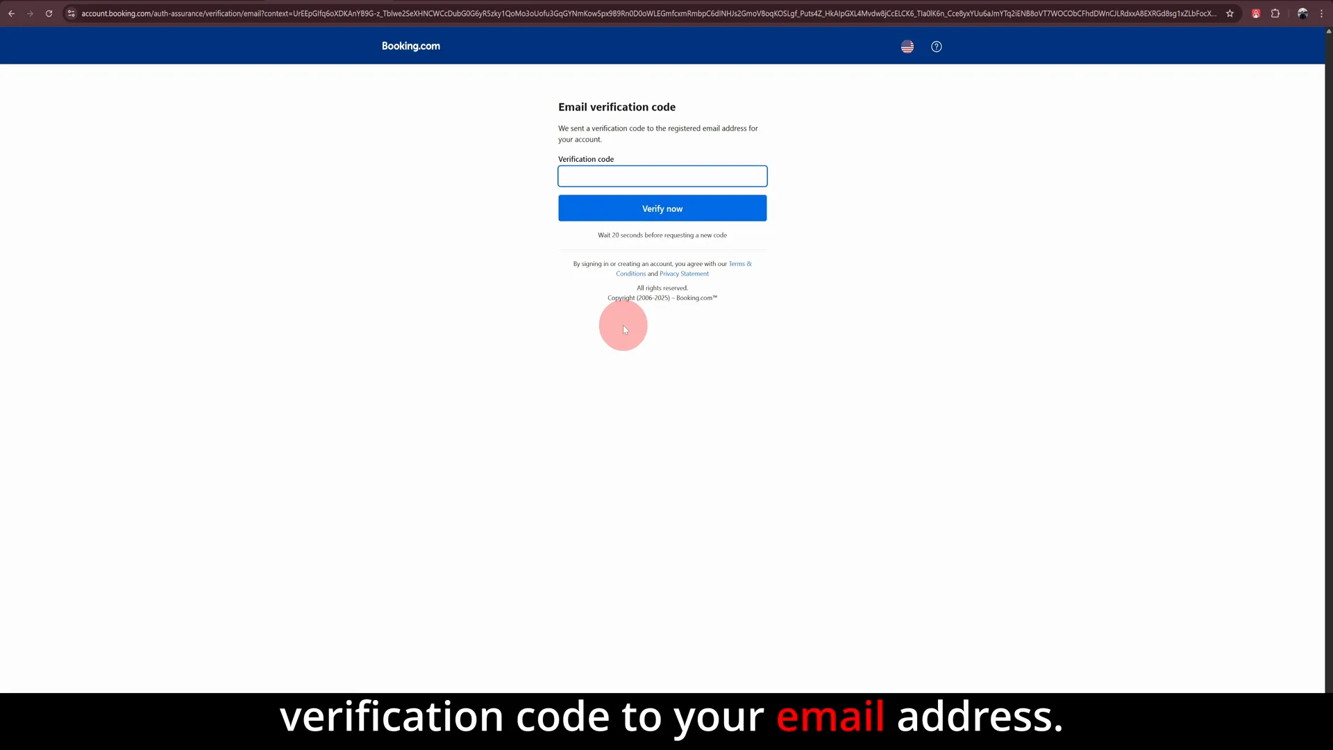 Verification code prompt for Booking.com bank details