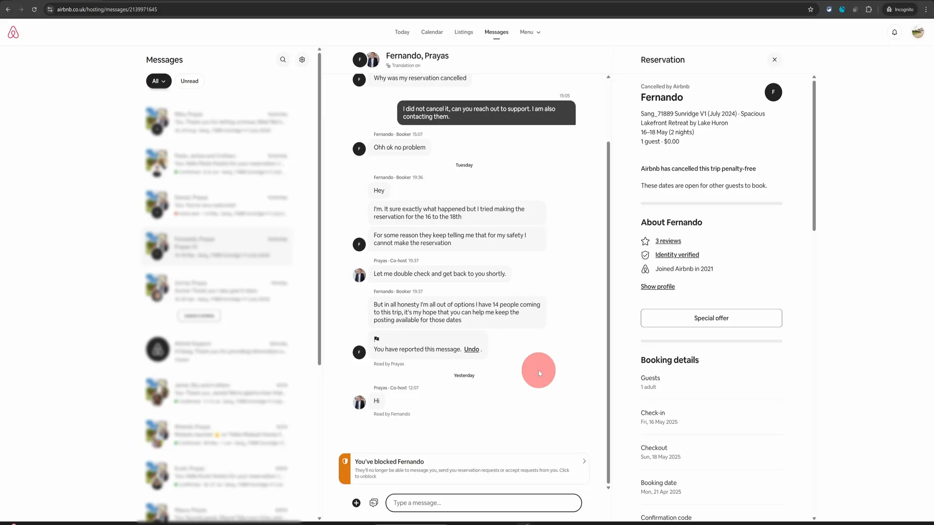 Accessing message thread with Airbnb user
