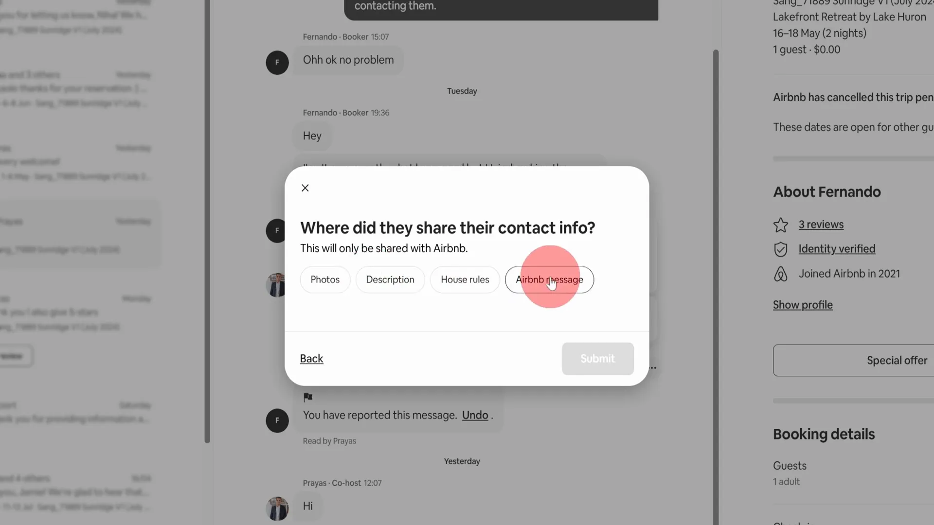 Indicating where contact info was shared