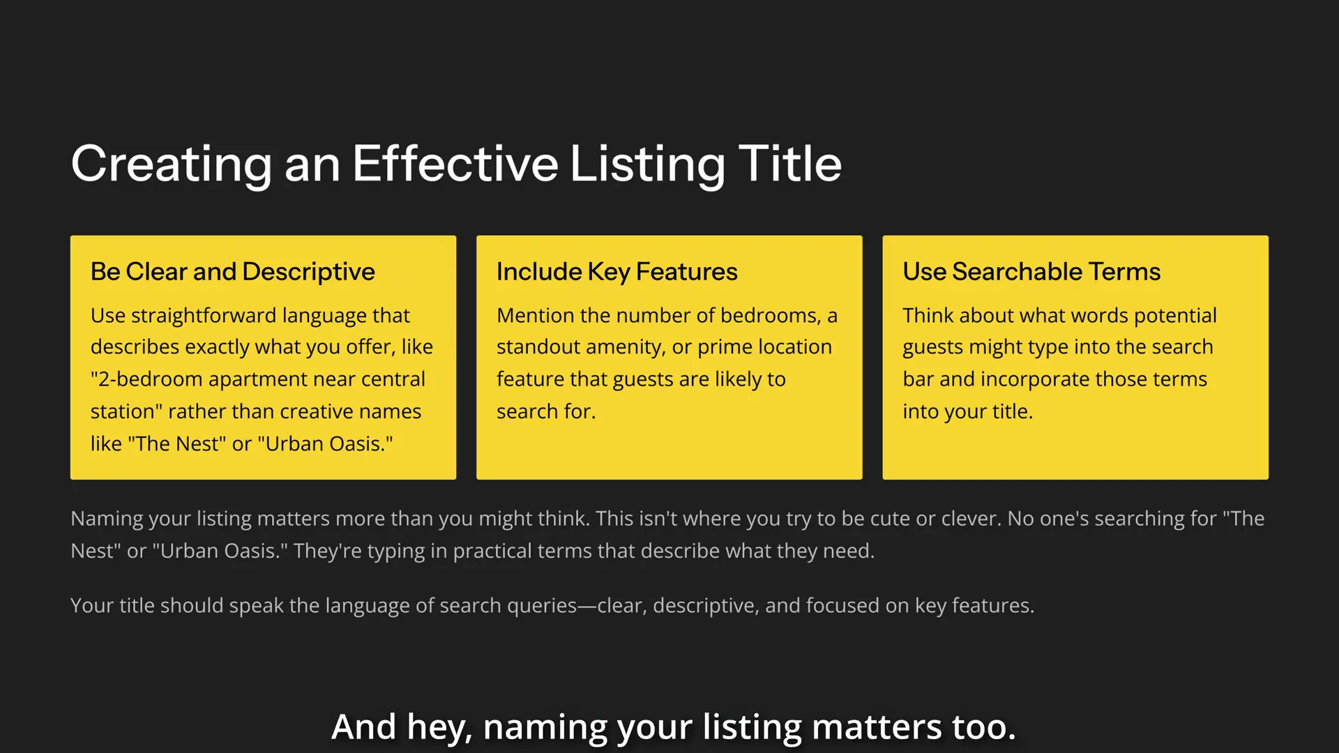 Example of clear and descriptive listing titles