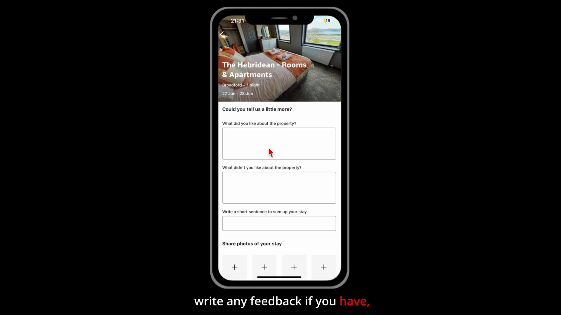 Booking.com option to upload photos with review