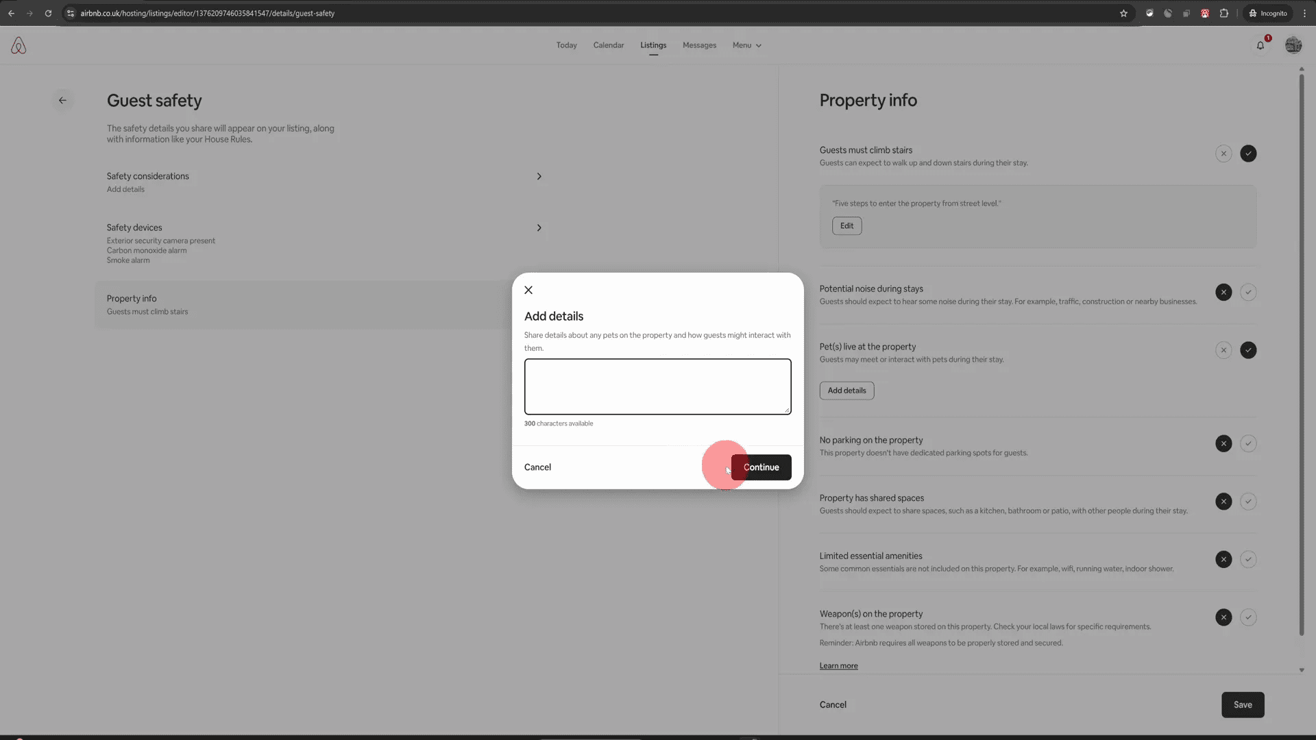 Saving changes to the listing