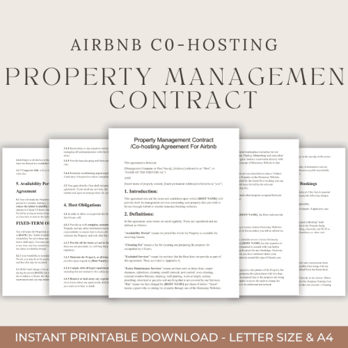 Property Management Contract Template Short Term Reservations Holiday Home Rental Lease Co-Host Agreement Sample Editable Airbnb VRBO